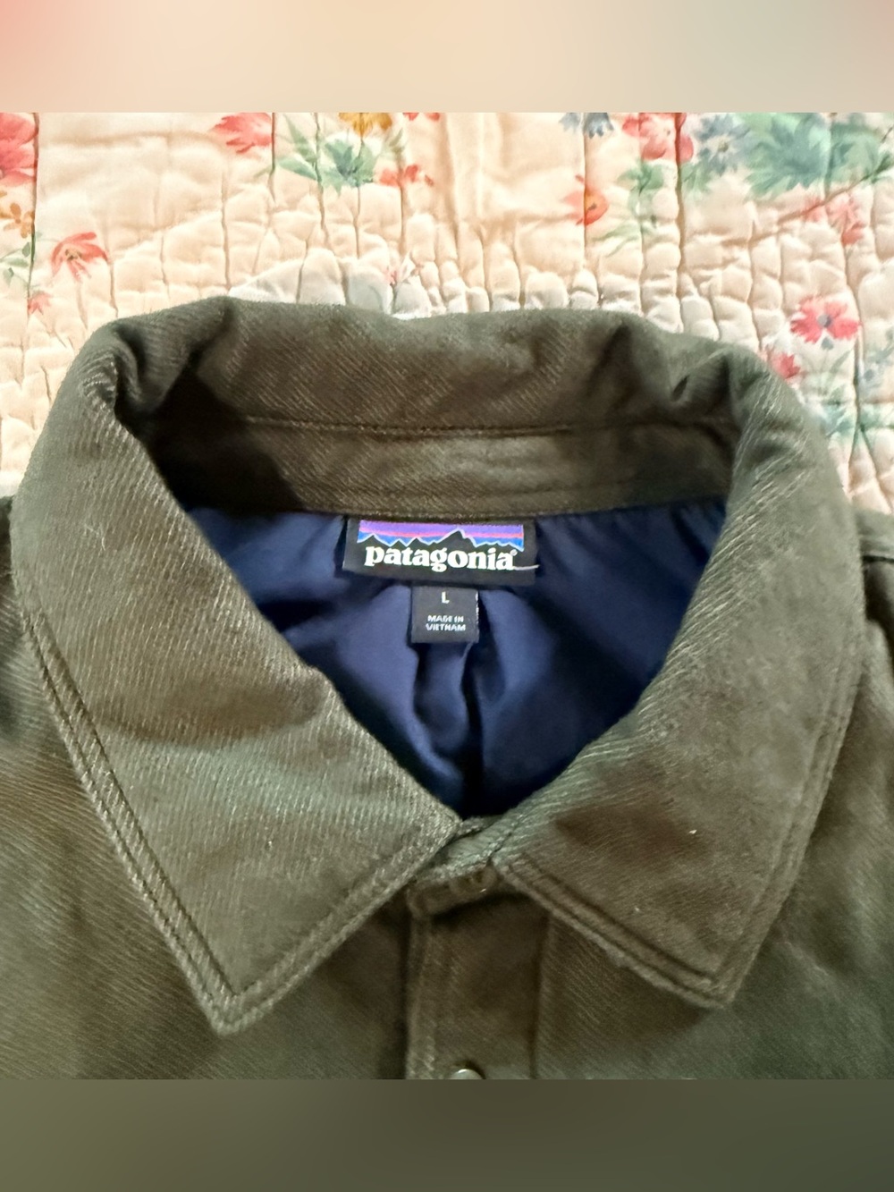 Patagonia Insulated Fjord Flannel Shirt Jacket Men’s L Olive Green - Picture 2 of 10